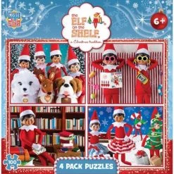 MasterPieces Puzzle Set - 4-Pack 100 Piece Jigsaw Puzzle for Kids - Elf on the Shelf 4-Pack - 8"x10"