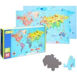 Blue Panda 56 Pieces World Map Magnetic Jigsaw Puzzles for Kids, Educational (11 x 17 in)