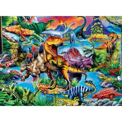MasterPieces 60 Piece Glow in the Dark Dinosaur Puzzle for Kids - King of the Dinos - 14"x19" 2 MasterPieces 60 Piece Glow in the Dark Dinosaur Puzzle for Kids - King of the Dinos - 14"x19" - Image 2
