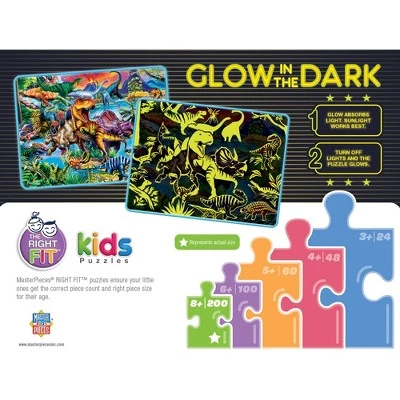 MasterPieces 60 Piece Glow in the Dark Dinosaur Puzzle for Kids - King of the Dinos - 14"x19" 3 MasterPieces 60 Piece Glow in the Dark Dinosaur Puzzle for Kids - King of the Dinos - 14"x19" - Image 3