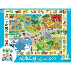 MasterPieces Family Puzzle - Hide & Seek 48 Piece Jigsaw Puzzle for Kids - Alphabet at the Zoo - 19"x14"