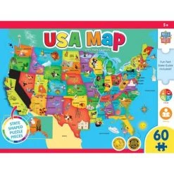 MasterPieces 60 Piece Educational Jigsaw Puzzle for Kids - USA Map State Shaped - 16.5"x12.75"