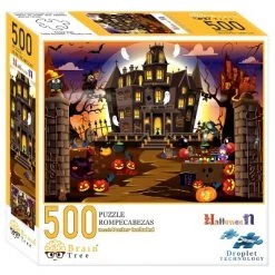 Raintree Brain Tree - Halloween Puzzle - 500 Piece Puzzles for Adults - Themed : Halloween Haunted House With Interesting Characters - Droplet Technology Puzzle For Anti Glare & Soft Touch Feel-19.5”Lx14.5”W