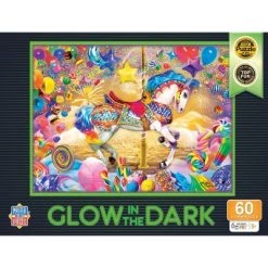 MasterPieces 60 Piece Glow in the Dark Vintage Puzzle for Kids - Carousel Dreams - 14"x19"
