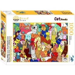 Raintree Brain Tree - Cat Doodle 1000 Piece Puzzles for Adults-Jigsaw Puzzles-With 4 Puzzle Sorting Trays-Every Piece Is Unique With Droplet Technology For Anti Glare & Soft Touch Feel-27.5”Lx19.5”W
