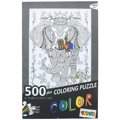 Toynk Elephant 500 Piece Coloring Jigsaw Puzzle + 6 Markers 1 Toynk Elephant 500 Piece Coloring Jigsaw Puzzle + 6 Markers