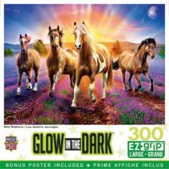 MasterPieces 300 Piece EZ Grip Glow in the Dark Jigsaw Puzzle - Wild Stallions - 18"x24"
