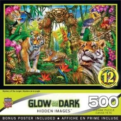 MasterPieces 500 Piece Glow in the Dark Jigsaw Puzzle For Adults, Family, Or Kids - Mystery Of The Jungle - 15"x21"