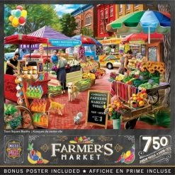 MasterPieces 750 Piece Jigsaw Puzzle For Adults, Family, Or Kids - Town Square Booths - 18"x24"