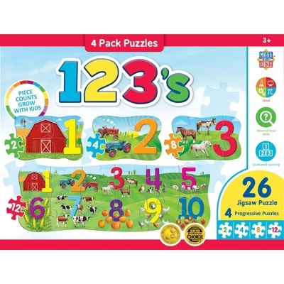 MasterPieces Educational 26 Piece Jigsaw Puzzles for Kids - 123 on the Farm 4-Pack of Puzzles - 22.5"x8" 1 MasterPieces Educational 26 Piece Jigsaw Puzzles for Kids - 123 on the Farm 4-Pack of Puzzles - 22.5"x8"