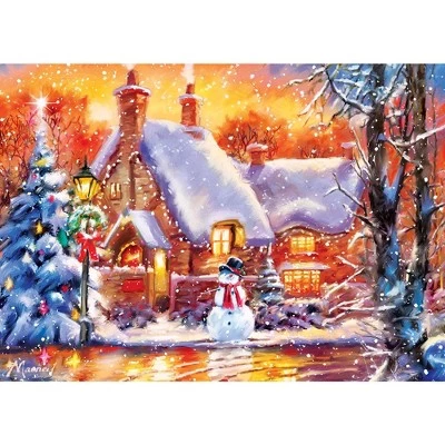 MasterPieces 500 Piece Glitter Christmas Jigsaw Puzzle - Snowman Cottage - 15"x21" 2 MasterPieces 500 Piece Glitter Christmas Jigsaw Puzzle - Snowman Cottage - 15"x21" - Image 2