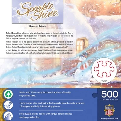 MasterPieces 500 Piece Glitter Christmas Jigsaw Puzzle - Snowman Cottage - 15"x21" 3 MasterPieces 500 Piece Glitter Christmas Jigsaw Puzzle - Snowman Cottage - 15"x21" - Image 3