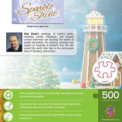 MasterPieces 500 Piece Glitter Christmas Jigsaw Puzzle - Gingerbread Lighthouse - 15"x21" 3 MasterPieces 500 Piece Glitter Christmas Jigsaw Puzzle - Gingerbread Lighthouse - 15"x21" - Image 3
