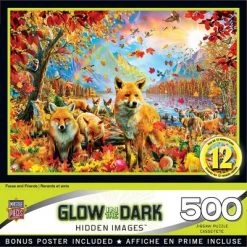 MasterPieces 500 Piece Glow in the Dark Jigsaw Puzzle For Adults, Family, Or Kids - Fox and Friends - 15"x21"