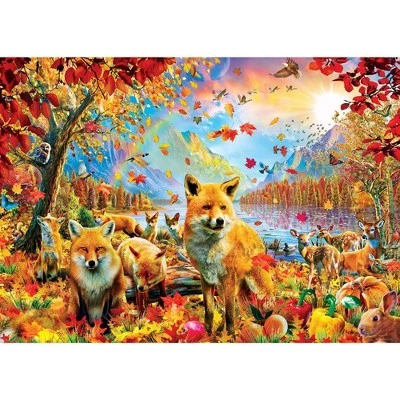 MasterPieces 500 Piece Glow in the Dark Jigsaw Puzzle For Adults, Family, Or Kids - Fox and Friends - 15"x21" 2 MasterPieces 500 Piece Glow in the Dark Jigsaw Puzzle For Adults, Family, Or Kids - Fox and Friends - 15"x21" - Image 2