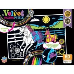 MasterPieces 60 Piece Jigsaw Puzzle for Kids - Horse and Pony Velvet Coloring - 14"x19"
