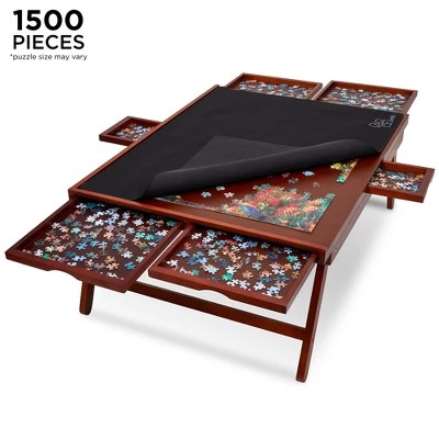 Jumbl 1500-Piece Puzzle Board Rack w/Mat | 27 x 35 Wooden Jigsaw Puzzle Table w/ 6 Storage & Sorting Drawers | Smooth Plateau Fiberboard Work Surface & Reinforced Hardwood | for Games & Puzzles 1 Jumbl 1500-Piece Puzzle Board Rack w/Mat | 27 x 35 Wooden Jigsaw Puzzle Table w/ 6 Storage & Sorting Drawers | Smooth Plateau Fiberboard Work Surface & Reinforced Hardwood | for Games & Puzzles