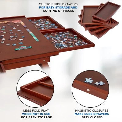 Jumbl 1500-Piece Puzzle Board Rack w/Mat | 27 x 35 Wooden Jigsaw Puzzle Table w/ 6 Storage & Sorting Drawers | Smooth Plateau Fiberboard Work Surface & Reinforced Hardwood | for Games & Puzzles 5 Jumbl 1500-Piece Puzzle Board Rack w/Mat | 27 x 35 Wooden Jigsaw Puzzle Table w/ 6 Storage & Sorting Drawers | Smooth Plateau Fiberboard Work Surface & Reinforced Hardwood | for Games & Puzzles - Image 5