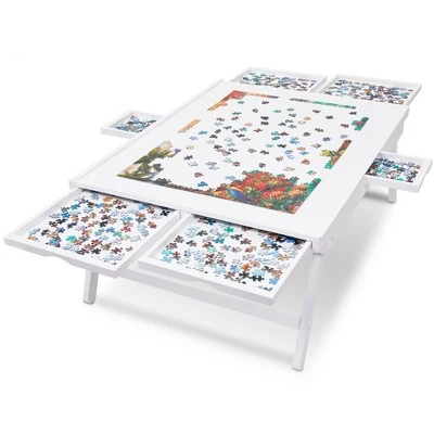 Jumbl 1500-Piece Puzzle Board Rack w/Mat | 27 x 35 Wooden Jigsaw Puzzle Table w/ 6 Storage & Sorting Drawers | Smooth Plateau Fiberboard Work Surface & Reinforced Hardwood | for Games & Puzzles 8 Jumbl 1500-Piece Puzzle Board Rack w/Mat | 27 x 35 Wooden Jigsaw Puzzle Table w/ 6 Storage & Sorting Drawers | Smooth Plateau Fiberboard Work Surface & Reinforced Hardwood | for Games & Puzzles - Image 8