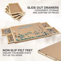 SkyMall Puzzle Board | Premium Wooden Jigsaw Puzzle Table with 4 Magnetic Removable Storage & Sorting Drawers | Smooth Plateau Work Surface & Reinforced Hardwood Construction