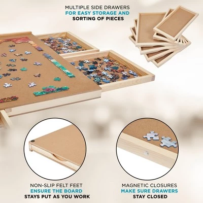 SkyMall 1000 Piece Puzzle Board w/Mat | Premium Wooden Jigsaw Puzzle Table with 6 Magnetic Removable Storage & Sorting Drawers | 23"x31" Smooth Plateau Work Surface & Reinforced Hardwood Construction 4 SkyMall 1000 Piece Puzzle Board w/Mat | Premium Wooden Jigsaw Puzzle Table with 6 Magnetic Removable Storage & Sorting Drawers | 23"x31" Smooth Plateau Work Surface & Reinforced Hardwood Construction - Image 4