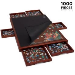 Jumbl 1000-Piece Puzzle Board w/Mat | 23 x 31 Wooden Jigsaw Puzzle Table w/ 6 Removable Storage & Sorting Drawers | Smooth Plateau Fiberboard Work Surface & Reinforced Hardwood | for Games & Puzzles