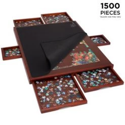 Jumbl 1500-Piece Puzzle Board w/Mat | 27 x 35 Wooden Jigsaw Puzzle Table w/6 Removable Storage & Sorting Drawers | Smooth Plateau Fiberboard Work Surface & Reinforced Hardwood | for Games & Puzzles