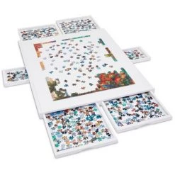 Jumbl 1500-Piece Puzzle Board w/Mat | 27 x 35 Wooden Jigsaw Puzzle Table w/6 Removable Storage & Sorting Drawers | Smooth Plateau Fiberboard Work Surface & Reinforced Hardwood | for Games & Puzzles -Puzzles Sales 2022 unnamed file 5749