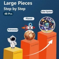 iPlay, iLearn Solar System Floor Puzzle, Round Wooden Jigsaw Puzzle with Large Pieces, Space & Planets Educational Toy, 48 Pieces, For Kids Ages 3-12