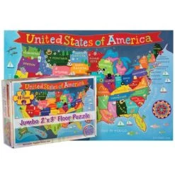 Round World Products United States Floor Puzzle for Kids, 24" x 36", 48 Pieces