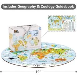 iPlay, iLearn World Map Floor Puzzle, Round Wooden Jigsaw Puzzle with Large Pieces, Geography Educational Toy, 36 Pieces, For Kids Ages 3-12 -Puzzles Sales 2022 unnamed file 865