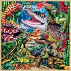 MasterPieces 48 Piece Fun Facts Jigsaw Puzzle for Kids - Reptile Friends Wood Puzzle - 12"x12"